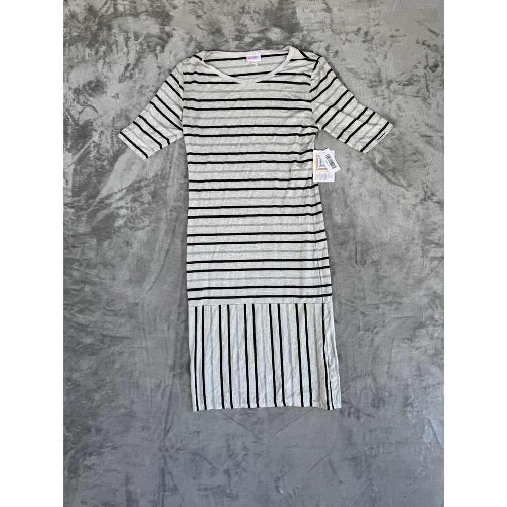 NWT LuLaRoe Julia Pencil Dress‎ Gray With Black Stripes Size Medium